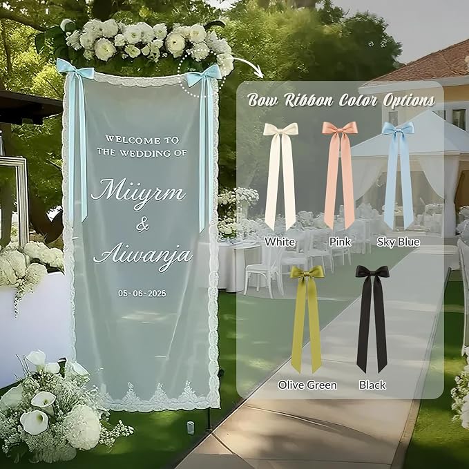 Personalized Wedding Welcome Fabric Sign Sheer Lace Banner | Handmade Custom - Image 7