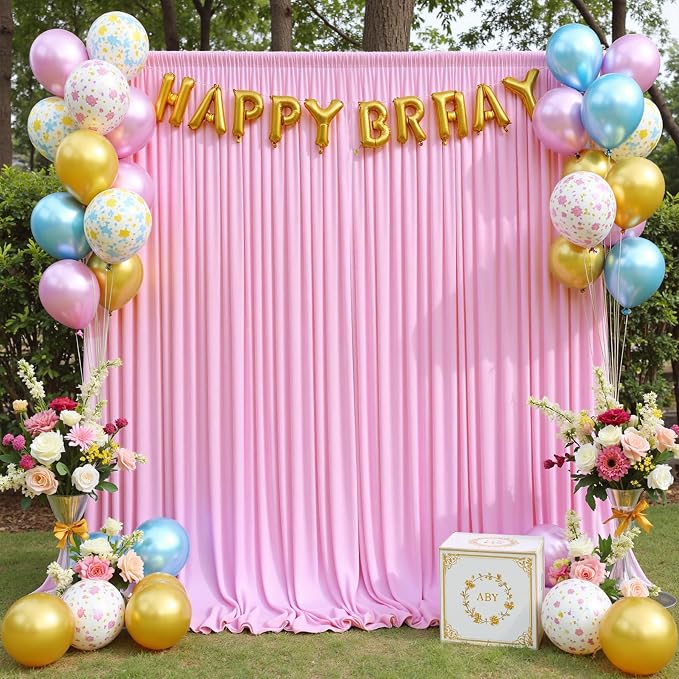 10ft x 10ft Wrinkle Free Pink Backdrop Curtains - Image 9