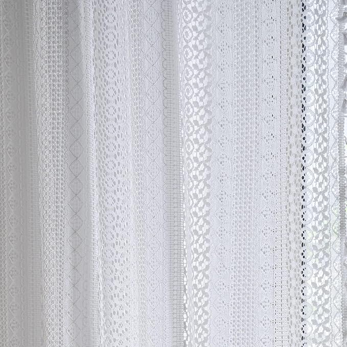 Sutuo Home White Boho Curtains Crochet Lace Semi-Sheer Bohemian Hollow Knitted - Image 8