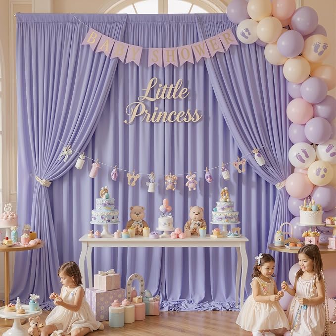 10x8 ft Wrinkle Free Lavender Light Purple Backdrop Curtain Drapes, Polyester - Image 6