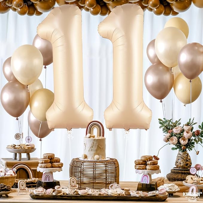 Katchon Caramel 11 Balloons Number 40 Inch | Retro Apricot Number 11 Balloons - Image 3