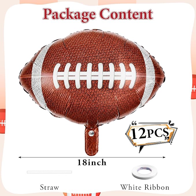 12PCS Football Foil Balloons Rugby Balloons Sports Theme Party Decor | Football - Image 2