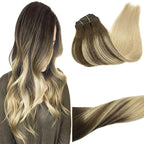 GOO GOO Clip in Hair Extensions Real Human Hair, Remy Human Hair Extensions Clip ins for Women, Natural Human Hair, 20inch 120g 7Pcs, 4/18 Balayage Chocolate Brown Highlighted Dirty Blonde