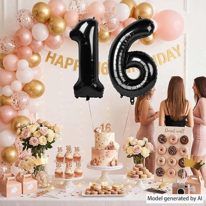 Black Number 16 Balloon 40 Inch, Foil Numeral - Image 3