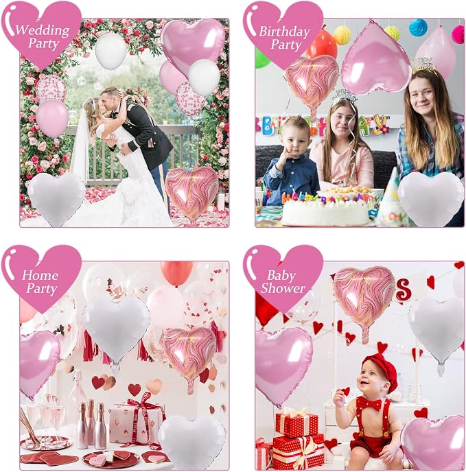 Pink White Agate Heart Shape Balloons - Image 5