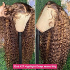 30 Inch Highlight Ombre Deep Wave Lace Front Wig Human Hair Honey Blonde 13x6 HD Lace Frontal Wigs 200 Density 4/27 Curly Wigs Human Hair for Women