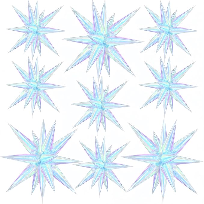 9Pcs Iridescent Star Balloons, Mylar Spike Balloon by Dagelar