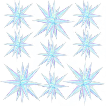 9Pcs Iridescent Star Balloons, Mylar Spike Balloon by Dagelar