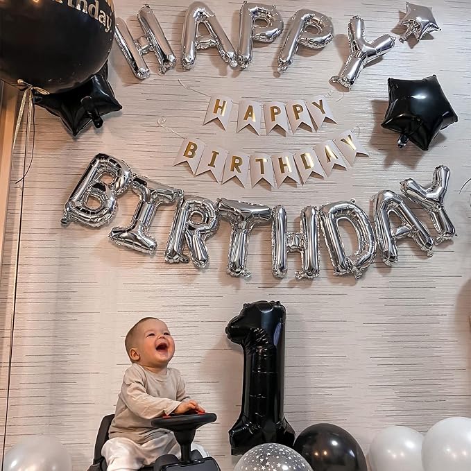 Silver Happy Birthday Balloon Banner, 16 Inch Foil Mylar Happy Birthday - Image 4