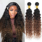 Water Wave Ombre Bundles Human Hair T1B/2/30 Chestnut Brown Ombre Color 2 Bundles of 12 Inch 100% Real Human Hair Unprocessed Raw Material For Quicky Weave
