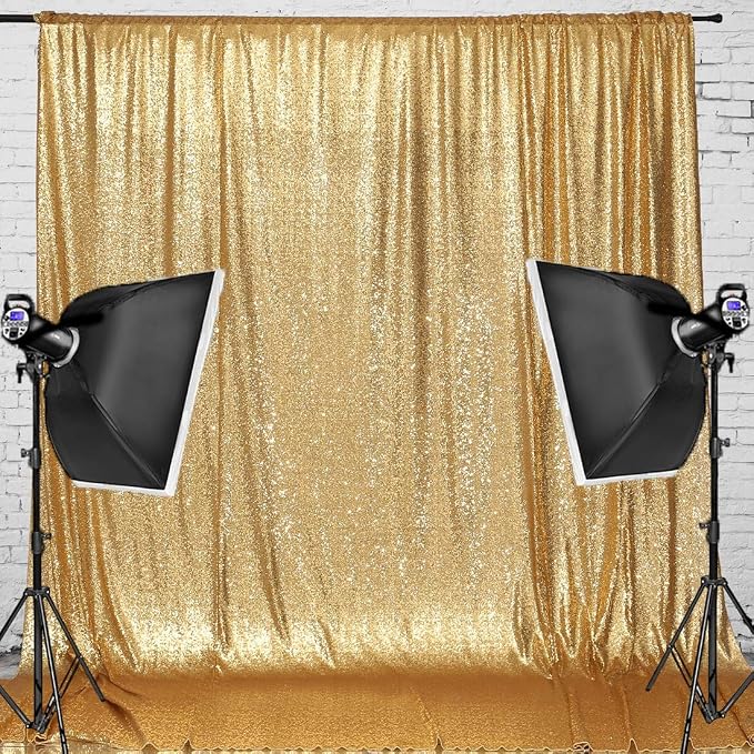 PartyDelight Gold Sequin Backdrop Curtains 6x8ft | Sparkly 3mm sequins - Image 8