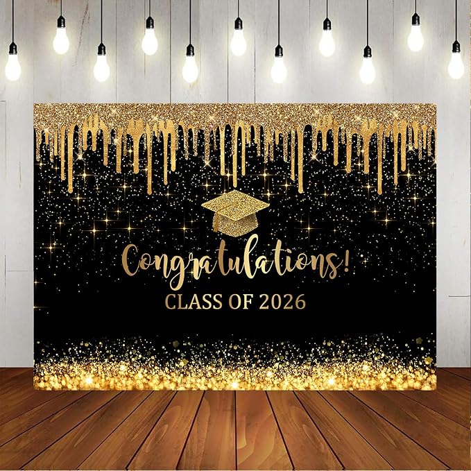 Mocsicka 10x7ft Graduation Backdrop 2026 Black and Gold Graduation Decorations - Image 7