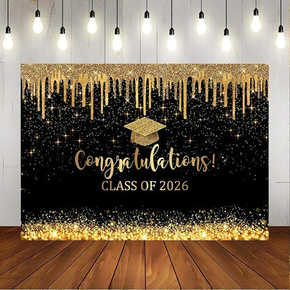 Mocsicka 10x7ft Graduation Backdrop 2026 Black and Gold Graduation Decorations - Image 7