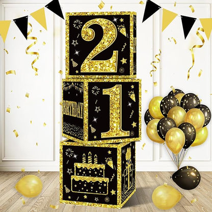 Eiurteao 3pcs Black Gold 21st Birthday Decorations Boxes by Eiurteao