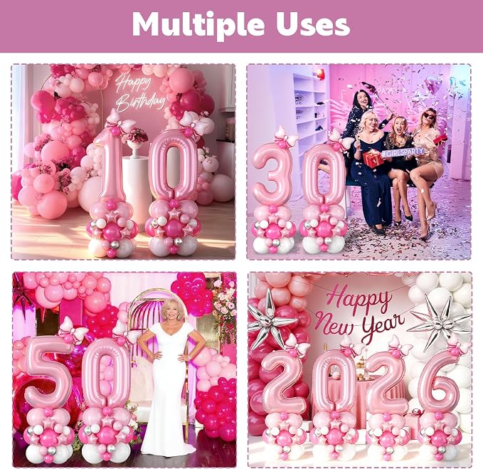 40 Inch Pink Number 0 Balloon Pastel Pink White Number Zero Foil Balloon Tower - Image 5