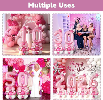 40 Inch Pink Number 0 Balloon Pastel Pink White Number Zero Foil Balloon Tower - Image 5
