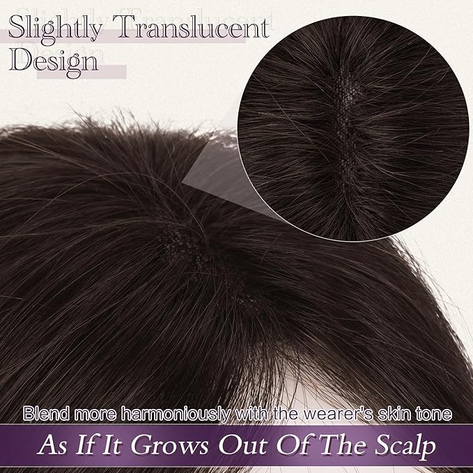 RUWISS Hair Toppers for Women Real Human Hair Lightweight Dark Brown Clip in Hair Piece for Thinning Hair Fluffy Straight Hair Topper without Bangs