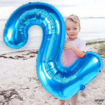 KatchOn, Number 2 Balloon, 40 Inch Blue Foil Number Balloon - Image 9