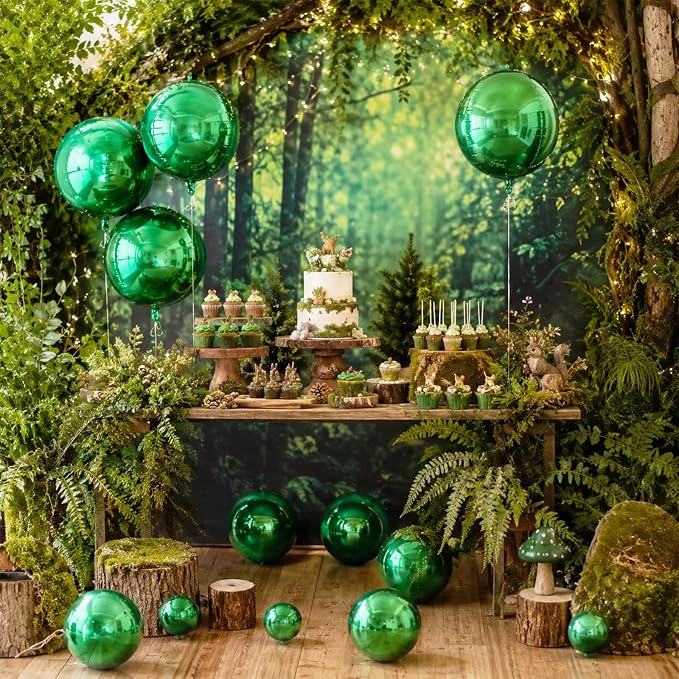 15 Pcs Green Round Foil Balloons, 22/15/10 Inch 4D Ball Balloons Green Ball - Image 5