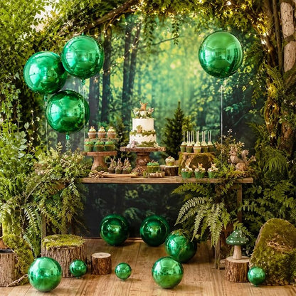 15 Pcs Green Round Foil Balloons, 22/15/10 Inch 4D Ball Balloons Green Ball - Image 5