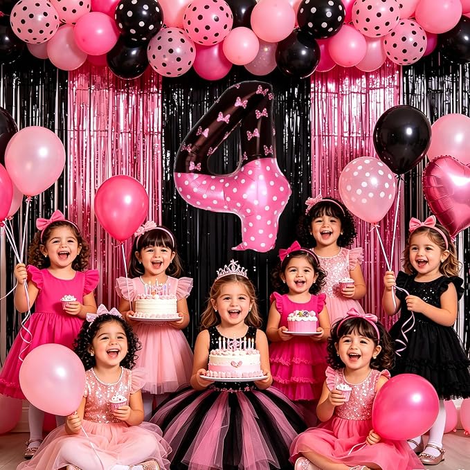 40 Inch Pink Cartoon Mouse Number 4 Balloon, Birthday Party Decorations | Black - Image 2