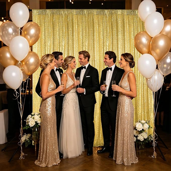Hahuho Gold Sequin Backdrop Curtain, Party Decoration（1 Panels, 4FT x 8FT - Image 2