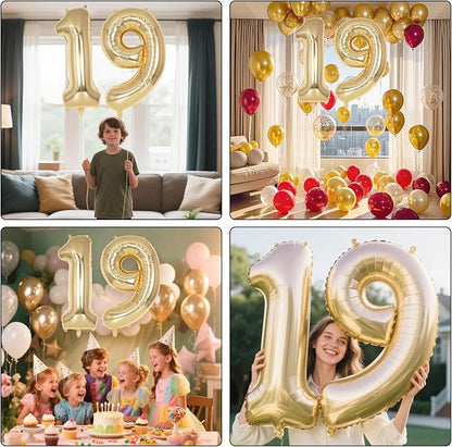 Champagne Gold Large Number 19 Balloon, 40 Inch Light Gold Foil Helium Number - Image 7