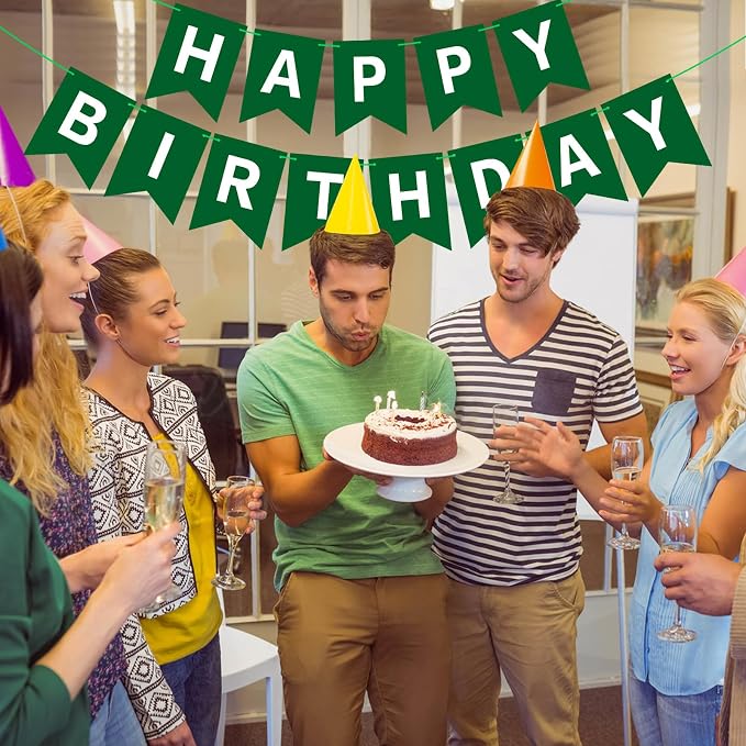 Hooqict Happy Birthday Banner Dark Green Birthday Party Decorations Green Party - Image 7