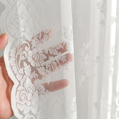 Kotile Ivory Lace Curtains for Kitchen Windows W52 x L36 Inch, 2 Panels | Rod - Image 5