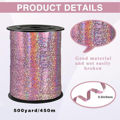 500 Yards Pink Laser Curling Ribbon, 1/5" Holographic Curly Ribbons, Curling - Image 2