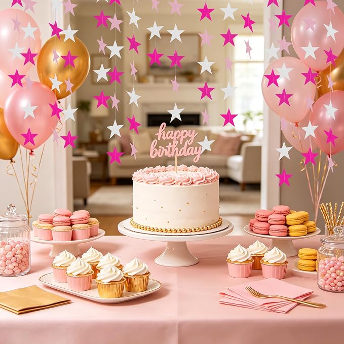 BEISHIDA 6Pcs Pink Star Garland Decor Twinkle Paper Star Banner Backdrop - Image 6