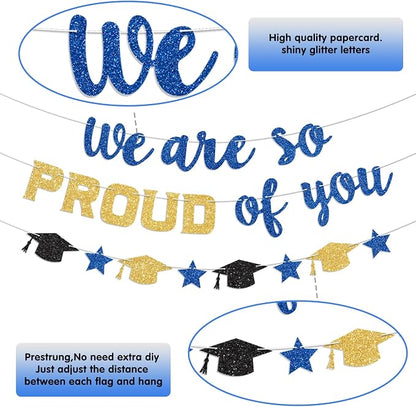 We Are So Proud of You Banner Prestrung Blue and Gold Graduation Banner - Image 3