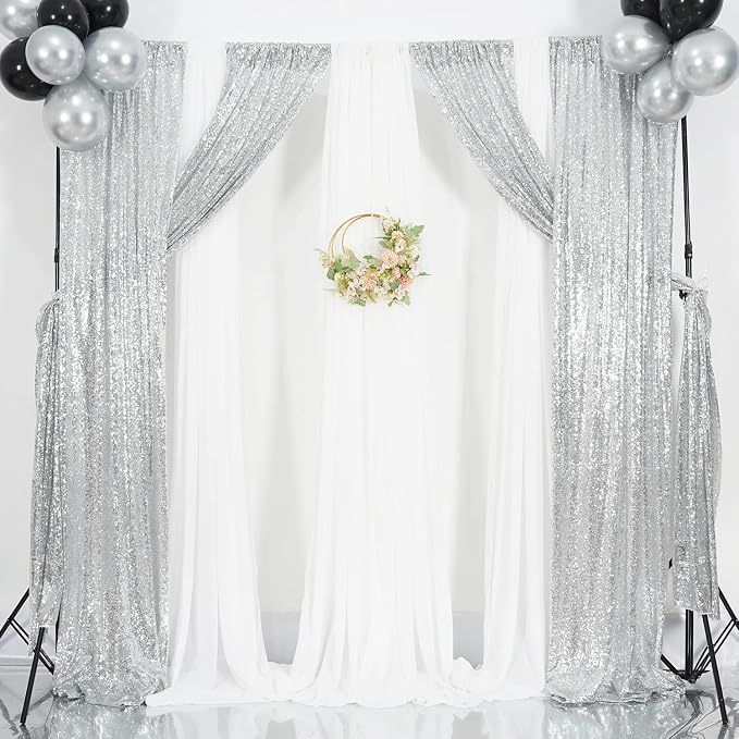 Poise3EHome Silver Sequin Backdrop Curtains, 2ft x 8ft Sequin Photography - Image 8