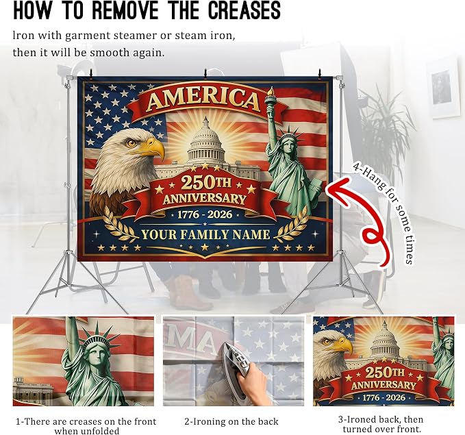 Custom American 250th Anniversary Flag Backdrop 1776-2026, Personalized 250 - Image 5