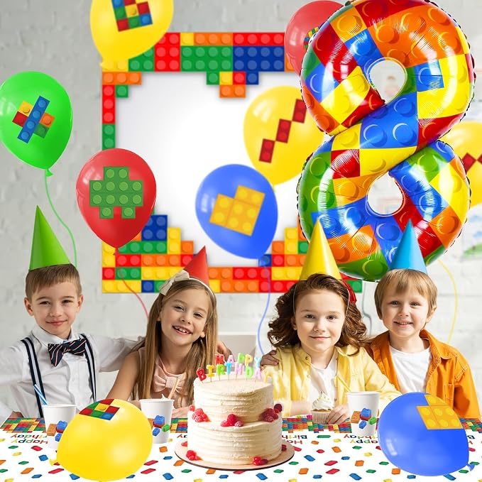40 Inch Building Block Number Balloon, Colorful Number Block Foil Balloons - Image 3