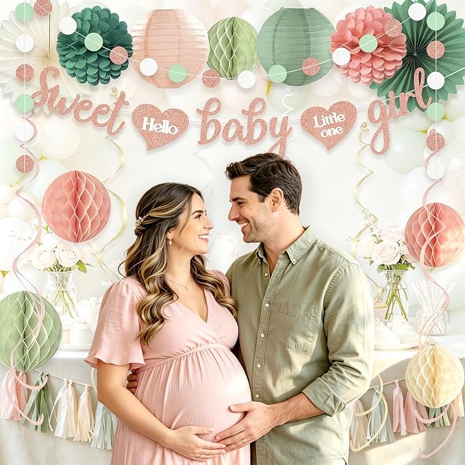 Sage Green and Blush Pink Baby Shower Decorations - Image 2