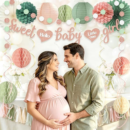 Sage Green and Blush Pink Baby Shower Decorations - Image 2