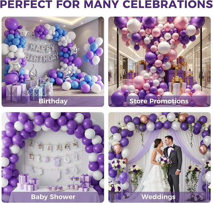 LOVESTOWN 110 PCS Purple Balloons, 12 Inch Bright Purple Latex Balloons | - Image 5