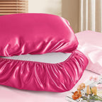 Manyshofu Satin Pillowcases for Hair Protection - 1Pcs Hot Pink Pillow Cases, Elastic Band Standard & Queen Satin Pillowcases Luxury Silky Pillow Cases Travel Pillow Covers