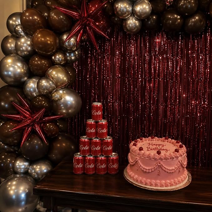 Matte Burgundy Foil Fringe Tinsel Backdrop, 4 Pack, 3.3 x 6.6 Ft | Matte Maroon - Image 8