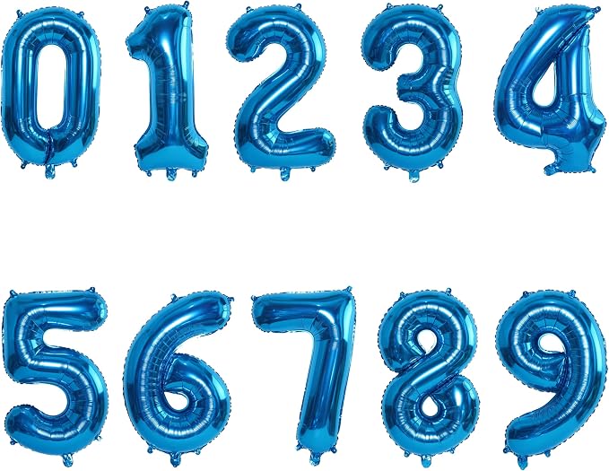 2 Set 20 Pcs Number Balloons 16 Inch Blue 0-9 Number Mylar Foil Balloons Blue by Unknown