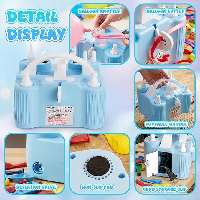 4-in-1 Electric Balloon Pump for All Balloons, Portable Dual Nozzle 600W Air - Image 6