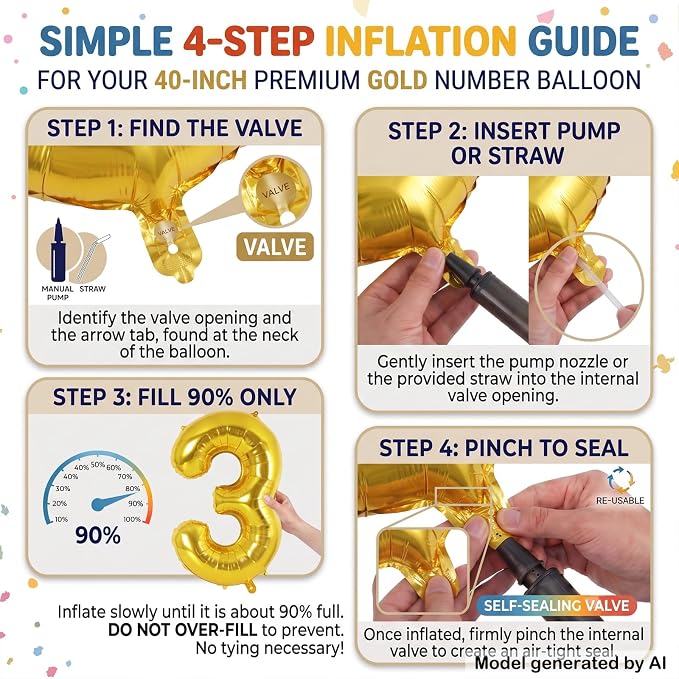 40 Inch Gold Number 2 Foil Balloon - Image 5