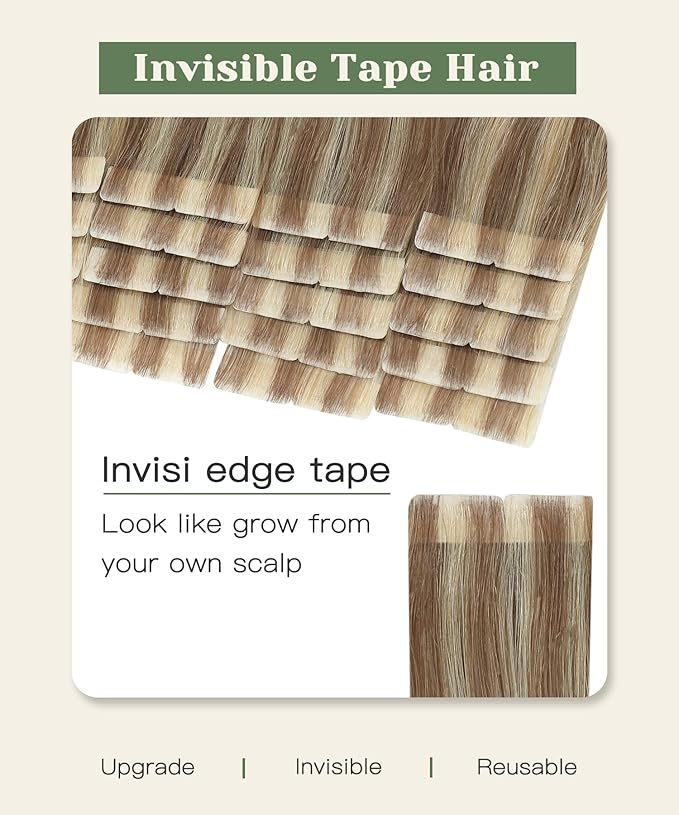 SURNEL Injected Invisiable Tape in Hair Extensions 18 Inch Golden Brown to Caramel Blonde Real Hair Extension Seamless Invisible Tape in Extensions 20Pcs 40g(#102727,18)