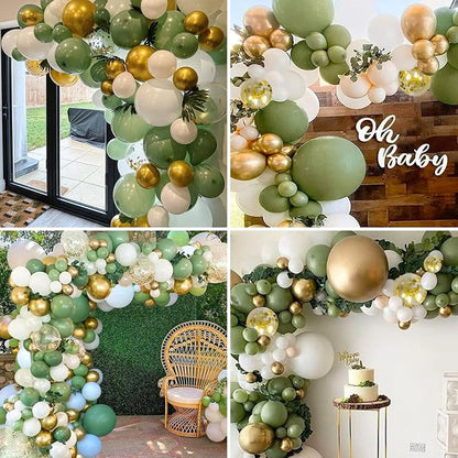 CANREVEL 125pcs Sage Green Balloon Garland Arch Kit White Gold Confetti - Image 7