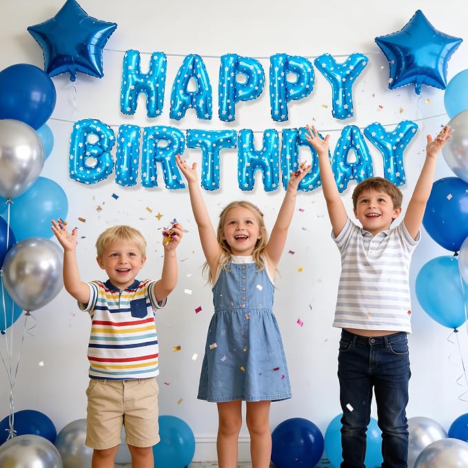 Blue Happy Birthday Balloons Banner Letter Signs Party Decorations - Image 5