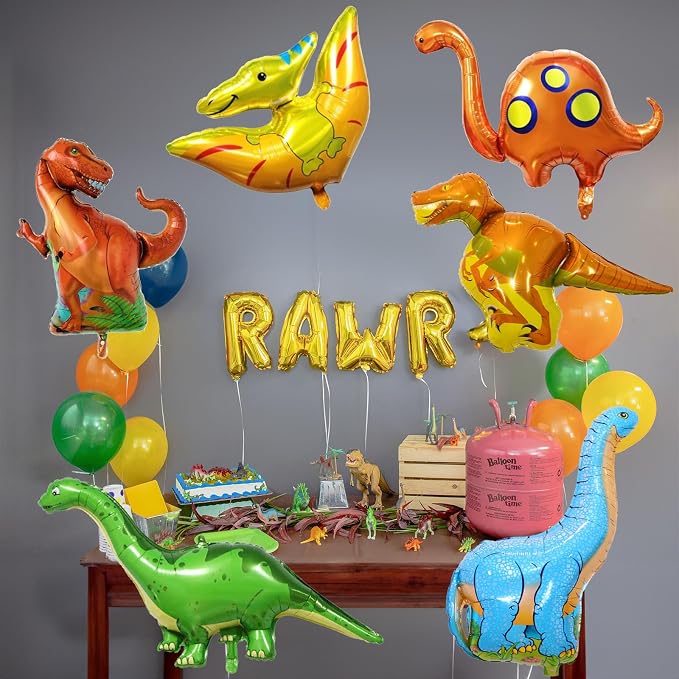 Dinosaur Foil Balloons Set, 6 Pieces Large Dinosaur Mylar Helium Balloons - Image 7