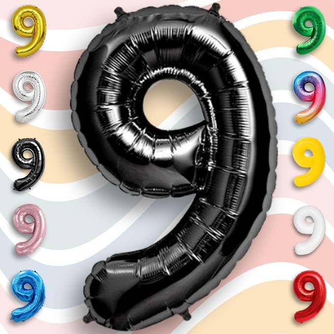 Black Number Balloon 9 Mylar Foil Balloons 40 inch - Image 2