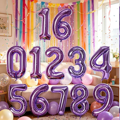 2 Set 20 Pcs Number Balloons 16 Inch Purple 0-9 Number Mylar Foil Balloons - Image 3