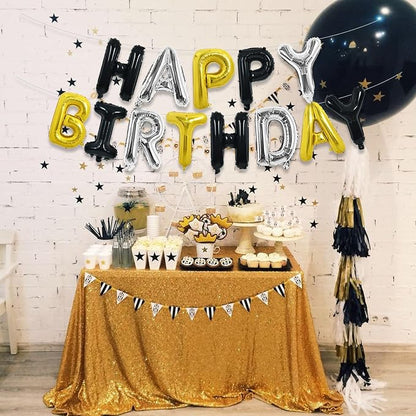 TONIFUL 16 Inch Black Gold Silver Happy Birthday Balloon Banner Decorations | - Image 4